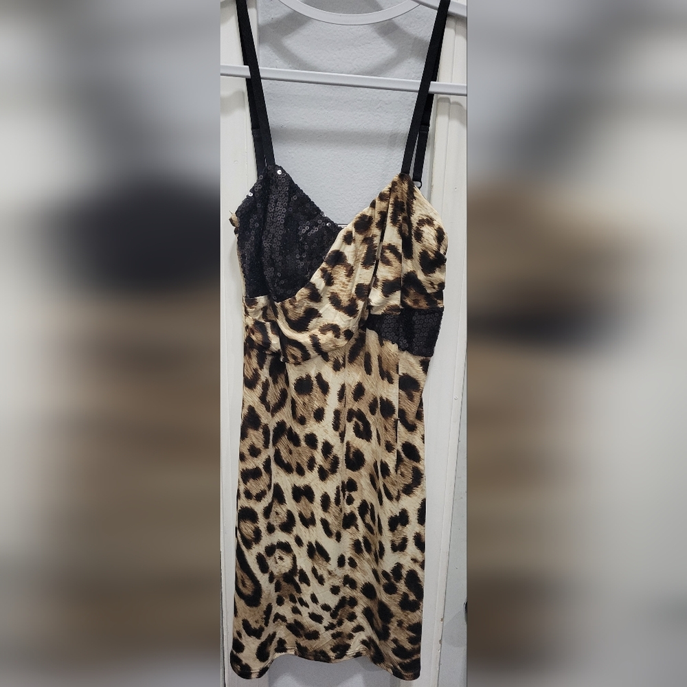 Y2K Wet Seal Leopard Print Camisole  mini dress with Black Accents Size L